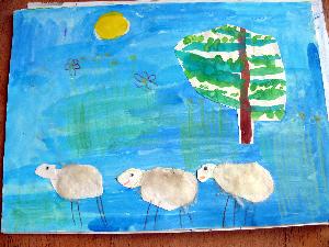 Rysunek dziecięcy - "Owieczki".