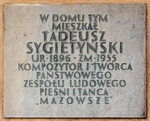 Warszawa - tablica pamiątkowa Tadeusza Sygietyńskiego